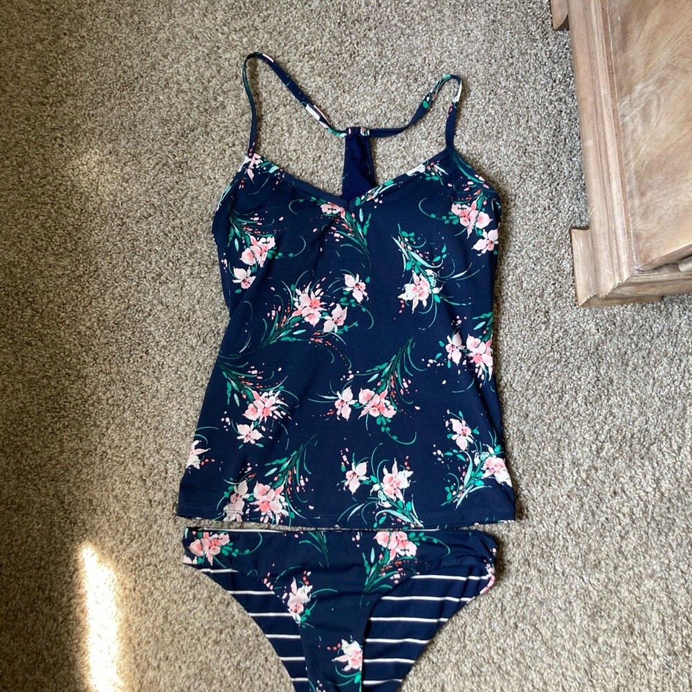 Carve Designs Floral and Striped Swim Set - Navy and Pink